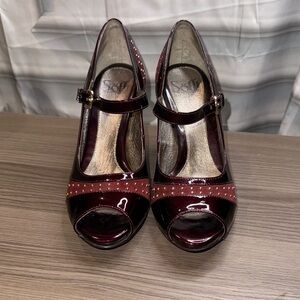 Sofft Maroon Peep-Toe Heels with Ankle Strap